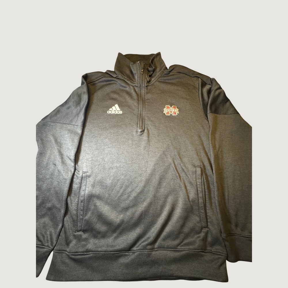 Adidas Mississippi State Bulldogs Mens Medium Quarter Zip Pullover Gray Jacket